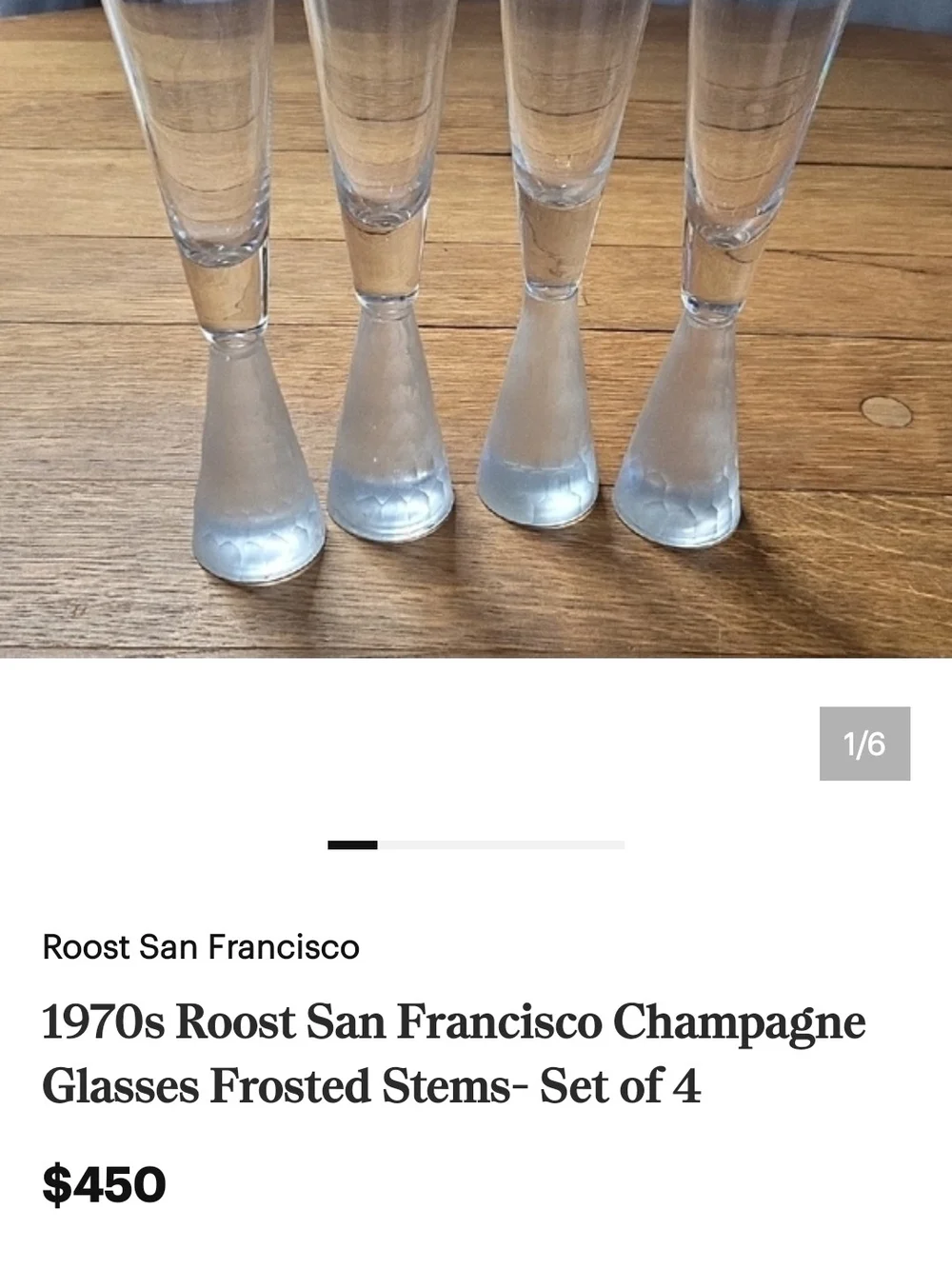 2-Vintage 1970 Roost San Francisco Clear and Frosted White Champagne Flutes
